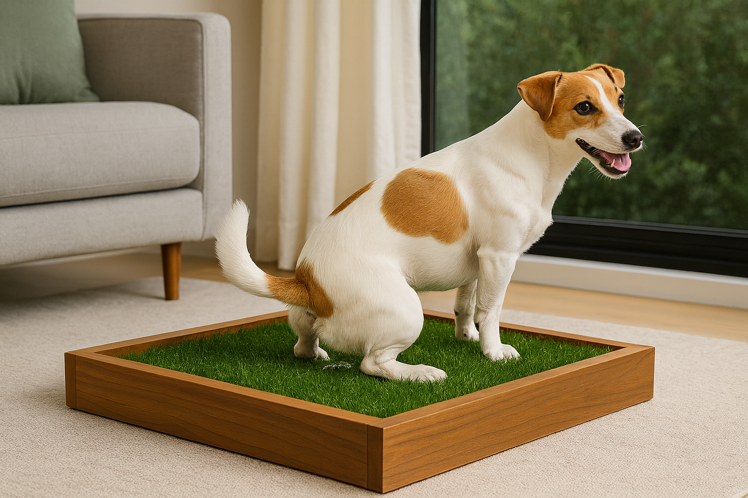 Mascota usando el baño