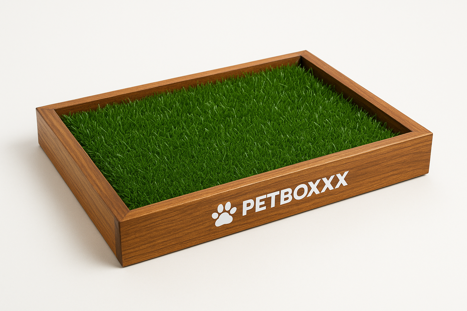 Baño para perros con grass en marco de madera